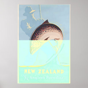 Nieuw-Zeeland Anglers Paradijs Vintage Reisposter Poster