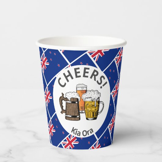 NIEUW-ZEELAND Cheers Kia Ora Beer Papieren Bekers (Achterkant)