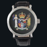 Nieuw-Zeeland Crest Custom Watch Horloge<br><div class="desc">Draag een internationale stijl met dit op maat ontworpen Nieuw-Zeelandse wapenhorloge. Het gezicht van het horloge heeft het wapen van Nieuw-Zeeland op een zwarte achtergrond. Het uiterlijk is zeer schoon en elegant. Pas het horloge aan zoals je wilt en veel plezier! Dit is een fantastisch cadeau voor een vriend, familielid...</div>