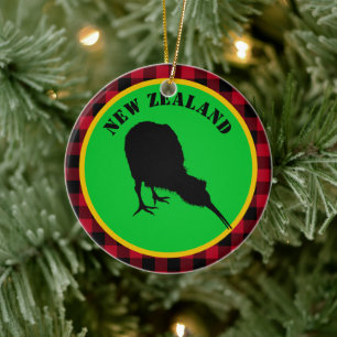 Nieuw-Zeeland en Kiwi Bird, Rustic Red Buffalo Pse Keramisch Ornament