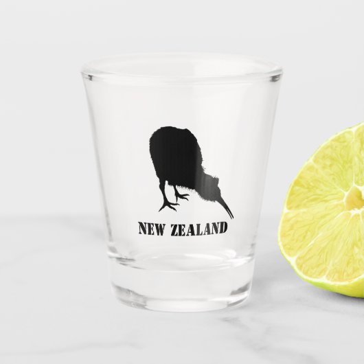 Nieuw-Zeeland en Kiwi Bird Sillhouette/Aotearoa NZ Shot Glas (Voorkant)