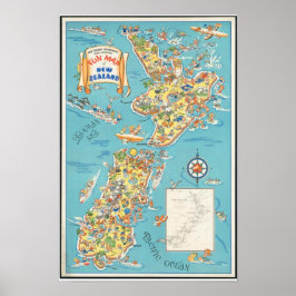  Nieuw-Zeeland Fun Map South Island Poster