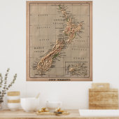  Nieuw-Zeeland Fysieke Kaart (1880) Poster (Keuken)