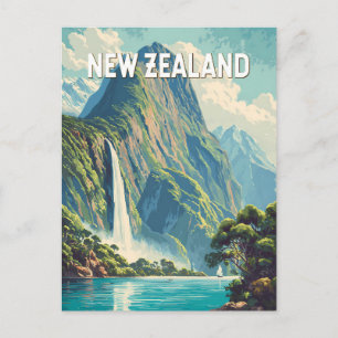 Nieuw-Zeeland Illustratie Reis Kunst Vintage Briefkaart