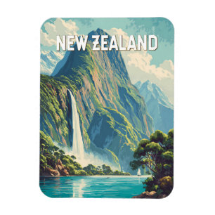Nieuw-Zeeland Illustratie Reis Kunst Vintage Magneet