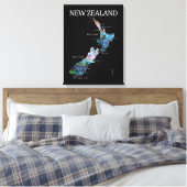 NIEUW-ZEELAND KAART PAUA CANVAS AFDRUK (Insitu (Slaapkamer))