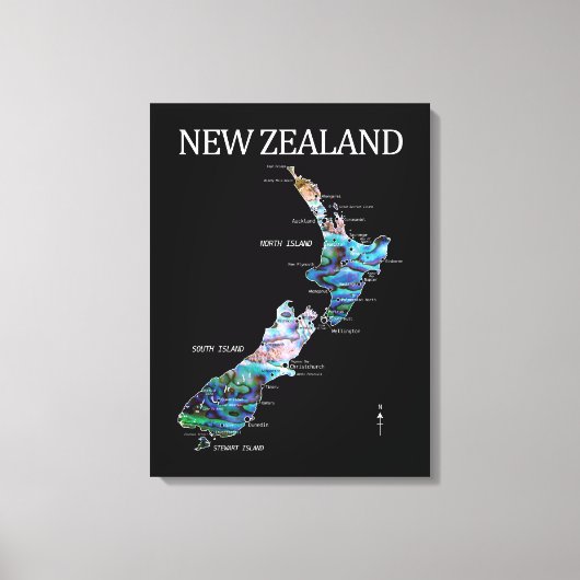 NIEUW-ZEELAND KAART PAUA CANVAS AFDRUK (Voorkant)