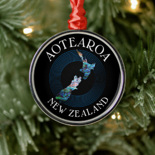 NIEUW-ZEELAND KAART PAUA KERSTVERSIERING METALEN ORNAMENT