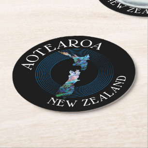 NIEUW-ZEELAND KAART PAUA RONDE KARTONNEN ONDERZETTER