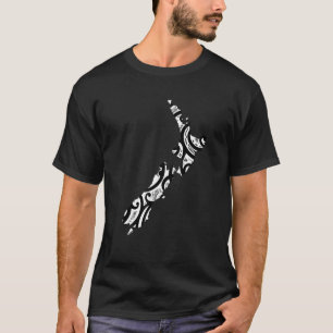 Nieuw-Zeeland Kaart Tattoo Tribal Maori Pattern De T-shirt