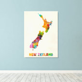 Nieuw-Zeeland, kaart van de Waterverf Canvas Afdruk (Insitu (Houten vloer))