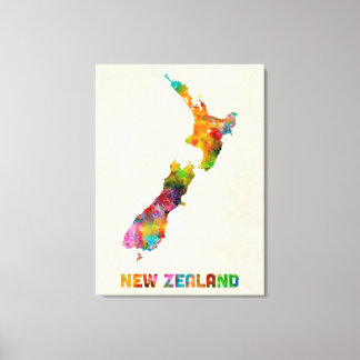 Nieuw-Zeeland, kaart van de Waterverf Canvas Afdruk