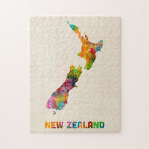 Nieuw-Zeeland, kaart van de Waterverf Legpuzzel