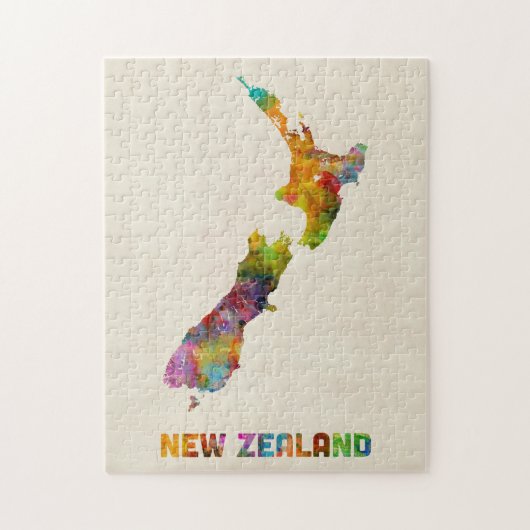 Nieuw-Zeeland, kaart van de Waterverf Legpuzzel (Verticaal)