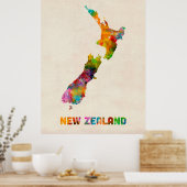 Nieuw-Zeeland, kaart van de Waterverf Poster (Keuken)