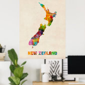 Nieuw-Zeeland, kaart van de Waterverf Poster (Thuiskantoor)