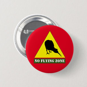Nieuw-Zeeland, Kiwi Bird & No Flying Zone/Aotearoa Ronde Button 5,7 Cm