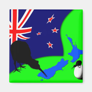 Nieuw-Zeeland, Kiwi Bird, Vlag (Fridge Magnet) Magneet