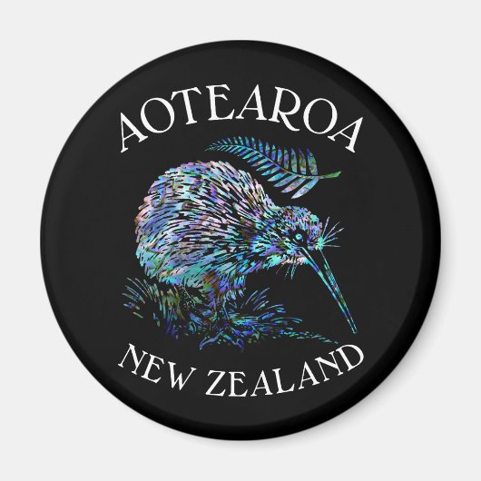 NIEUW-ZEELAND KIWI EN FERN PAUA MAGNEET (Voorkant)