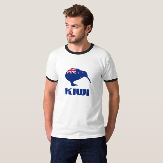 Nieuw-Zeeland Kiwi Mannen Ringer Shirt (Voorkant volledig)