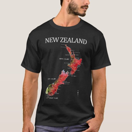 NIEUW-ZEELAND KIWI POHUTUKAWA KAART T-SHIRT (Voorkant)