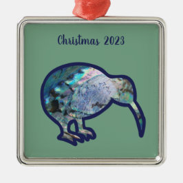 NIEUW-ZEELAND KIWI VOGEL PAUA KLEUR KERSTMIS CUSTO METALEN ORNAMENT