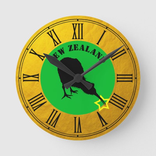 Nieuw-Zeeland & Kiwi vogel ster / Goud ontwerp  Ronde Klok (Voorkant)