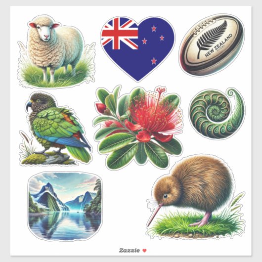 Nieuw-Zeeland Kiwiana Set 2 Sticker (Vel)