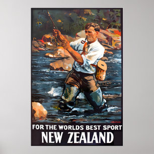 Nieuw-Zeeland Kunst Fly Fishing Print Reis Poste