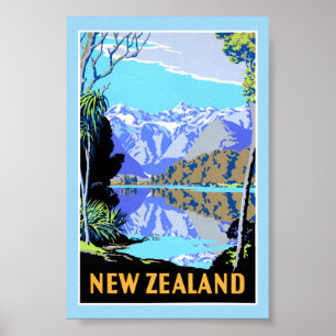 Nieuw-Zeeland Lake Matheson Vintage Reisposter Poster