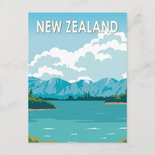 Nieuw-Zeeland Lake Wanaka Otago Travel Art Vintage Briefkaart