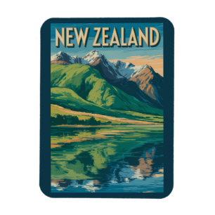 Nieuw-Zeeland Landschapsillustratie Reis Kunst Magneet