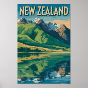 Nieuw-Zeeland Landschapsillustratie Reis Kunst Poster