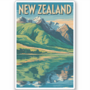 Nieuw-Zeeland Landschapsillustratie Reis Kunst Sticker