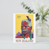 Nieuw-Zeeland, Maori Chief face, krijger,  Briefkaart (Staand voorkant)