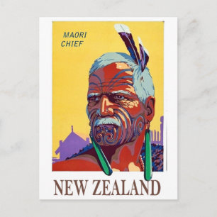 Nieuw-Zeeland, Maori opperhoofd gezicht, krijger,  Briefkaart