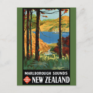 Nieuw-Zeeland Marlborough Sound Vintage Poster Briefkaart