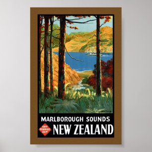 Nieuw-Zeeland Marlborough Sounds Vintage Poster