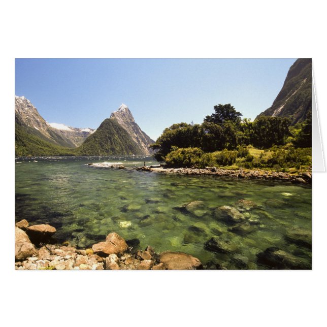 Nieuw-Zeeland, Miter Peak en Bowen die de rivier b (Voorkant Horizontaal)