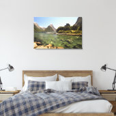 Nieuw-Zeeland, Miter Peak en Bowen die de rivier b Canvas Afdruk (Insitu (Slaapkamer))
