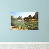 Nieuw-Zeeland, Miter Peak en Bowen die de rivier b Canvas Afdruk (Insitu (Houten vloer))