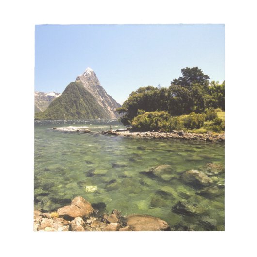 Nieuw-Zeeland, Miter Peak en Bowen die de rivier b Notitieblok (Voorkant)