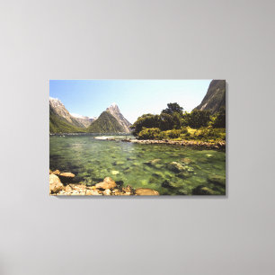 Nieuw-Zeeland, Mitre Peak, & Bowenrivier mondt uit Canvas Afdruk
