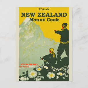 Nieuw-Zeeland Mount Cook Vintage Travel Poster Briefkaart