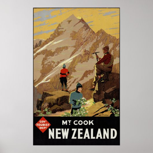 Nieuw-Zeeland Mt. Cook Vintage Poster hersteld (Voorkant)