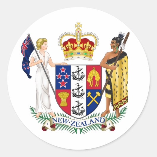 Nieuw-Zeeland officieel wapen heraldiek symbool Ronde Sticker (Voorkant)