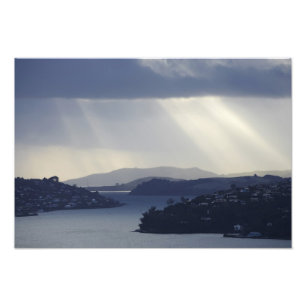 Nieuw-Zeeland, Otago, Dunedin, Lichtstralen over Foto Afdruk