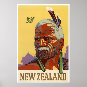 Nieuw-Zeeland Print Maori Chief Poster Reis Kunst