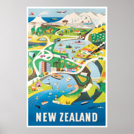 Nieuw-Zeeland Print Reisposter Kaartprint