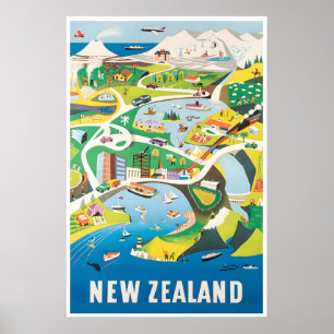Nieuw-Zeeland Print Reisposter Kaartprint